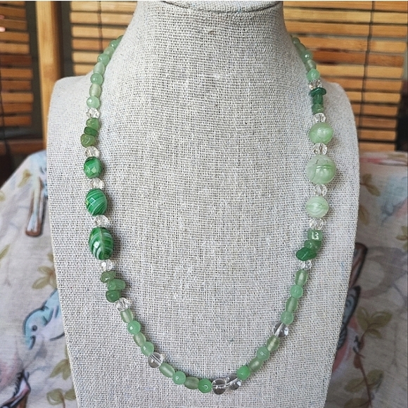 Vintage Adventurine Silver Tone Leaves Cuff Bracelet Light Green Oval Stones - Picture 12 of 12